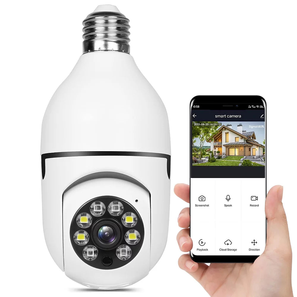Slimme Beveiligingscamera Lamp met Zoom en Bewegingsdetectie | 4x Digitale Zoom | Nachtvisie | E27 Fitting | WiFi en App | Home Security | Sansoti
