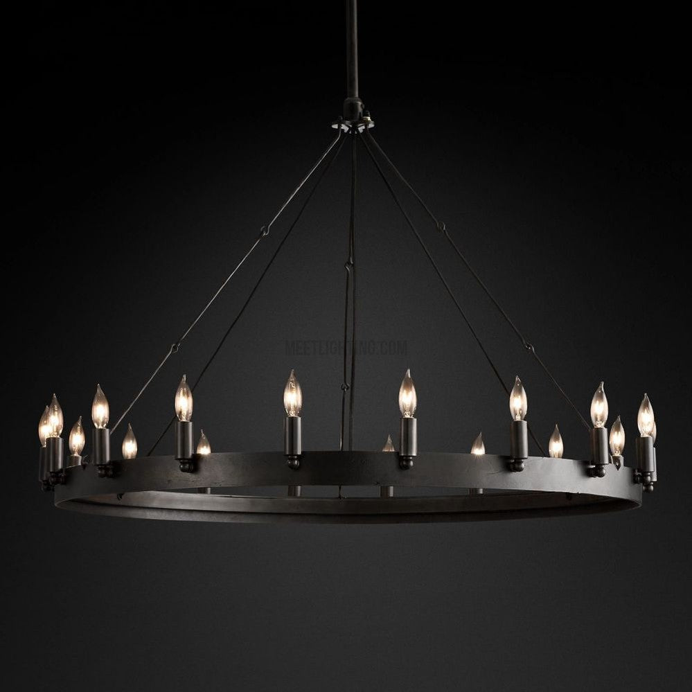 Lustre rond à bougies, style vintage, en fer, 5 tailles, pour salle à manger, salon et entrée, fait main, ambiance chaleureuse | Sansoti
