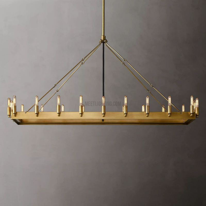 Industriële Rechthoekige Kroonluchter 104cm 134cm Mat Zwart Messing Vintage Filament Hanglamp Eetkamer | Sansoti