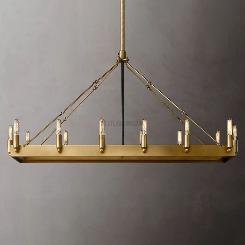 Industriële Rechthoekige Kroonluchter 104cm 134cm Mat Zwart Messing Vintage Filament Hanglamp Eetkamer | Sansoti