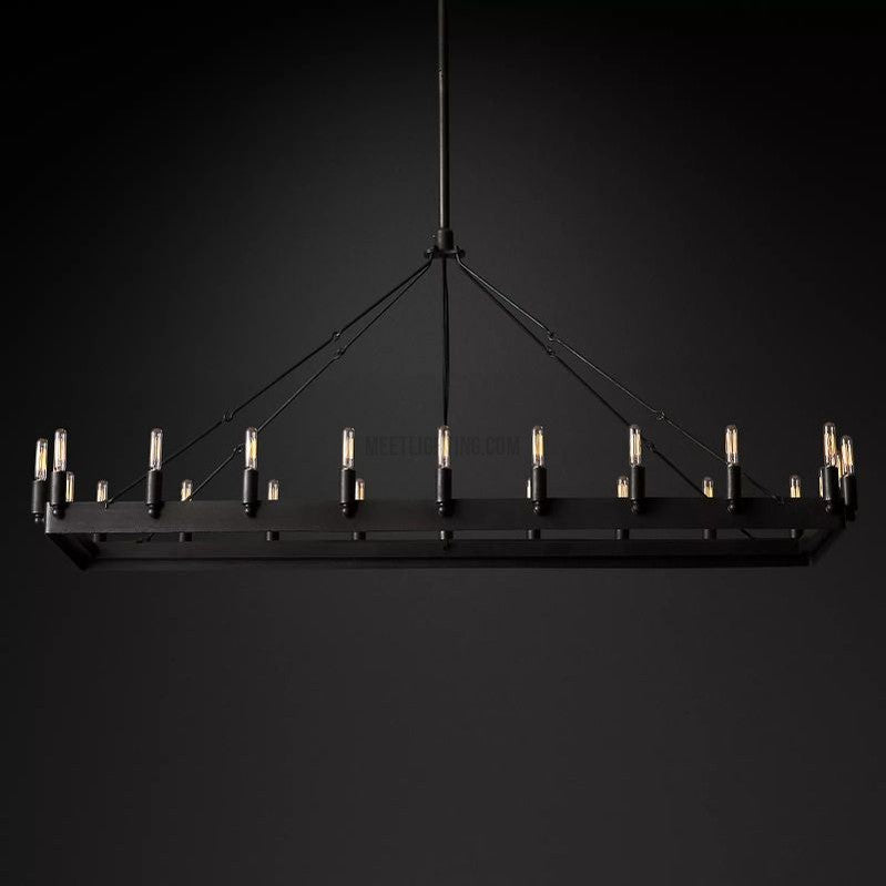 Industriële Rechthoekige Kroonluchter 104cm 134cm Mat Zwart Messing Vintage Filament Hanglamp Eetkamer | Sansoti