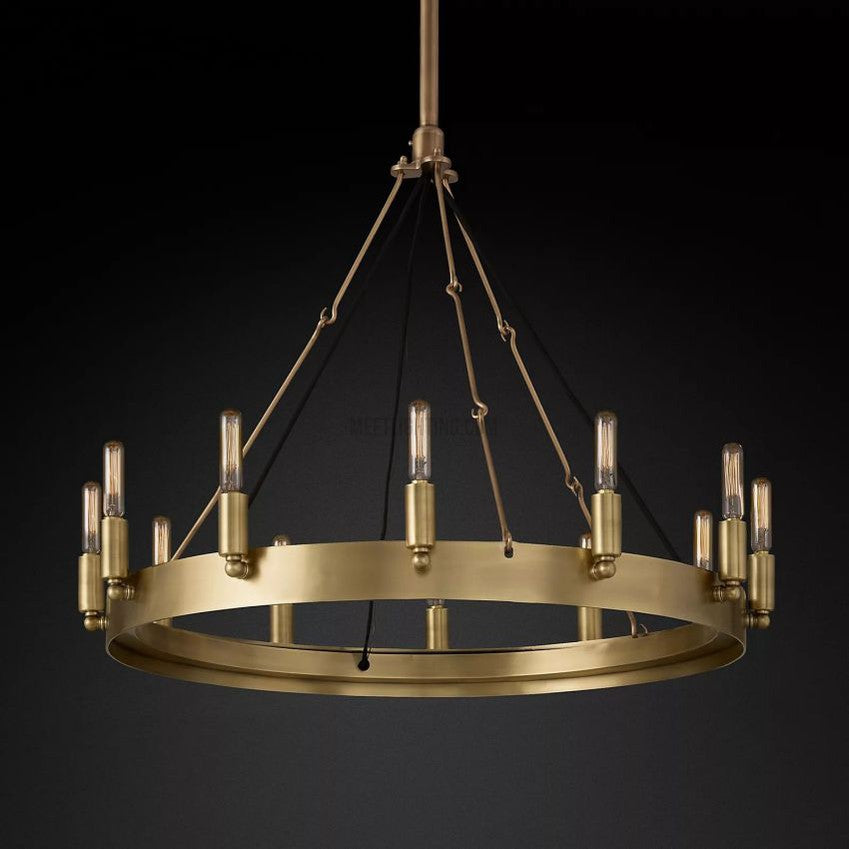 Lustre rond avec ampoules à filament vintage, en fer fait main, noir et doré, 26-73 cm, pour salle à manger et salon | Sansoti