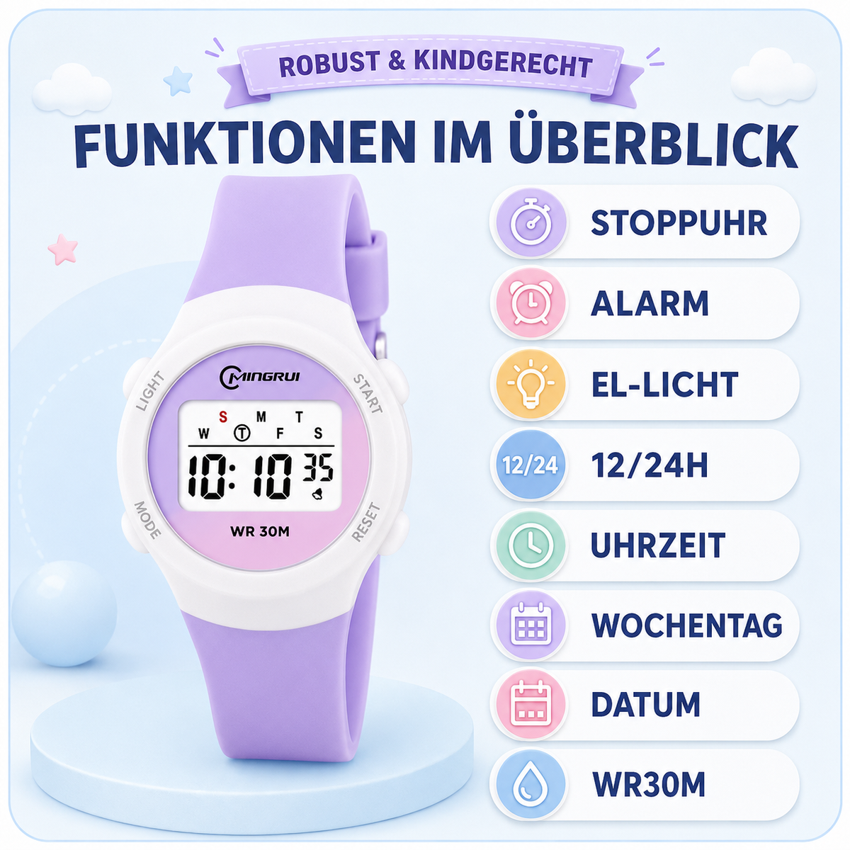 Digital Children's Watch Waterproof Sports Watch with Alarm and Stopwatch Children's Alarm Clock Wristwatch for Kids Girls Boys | Sansoti