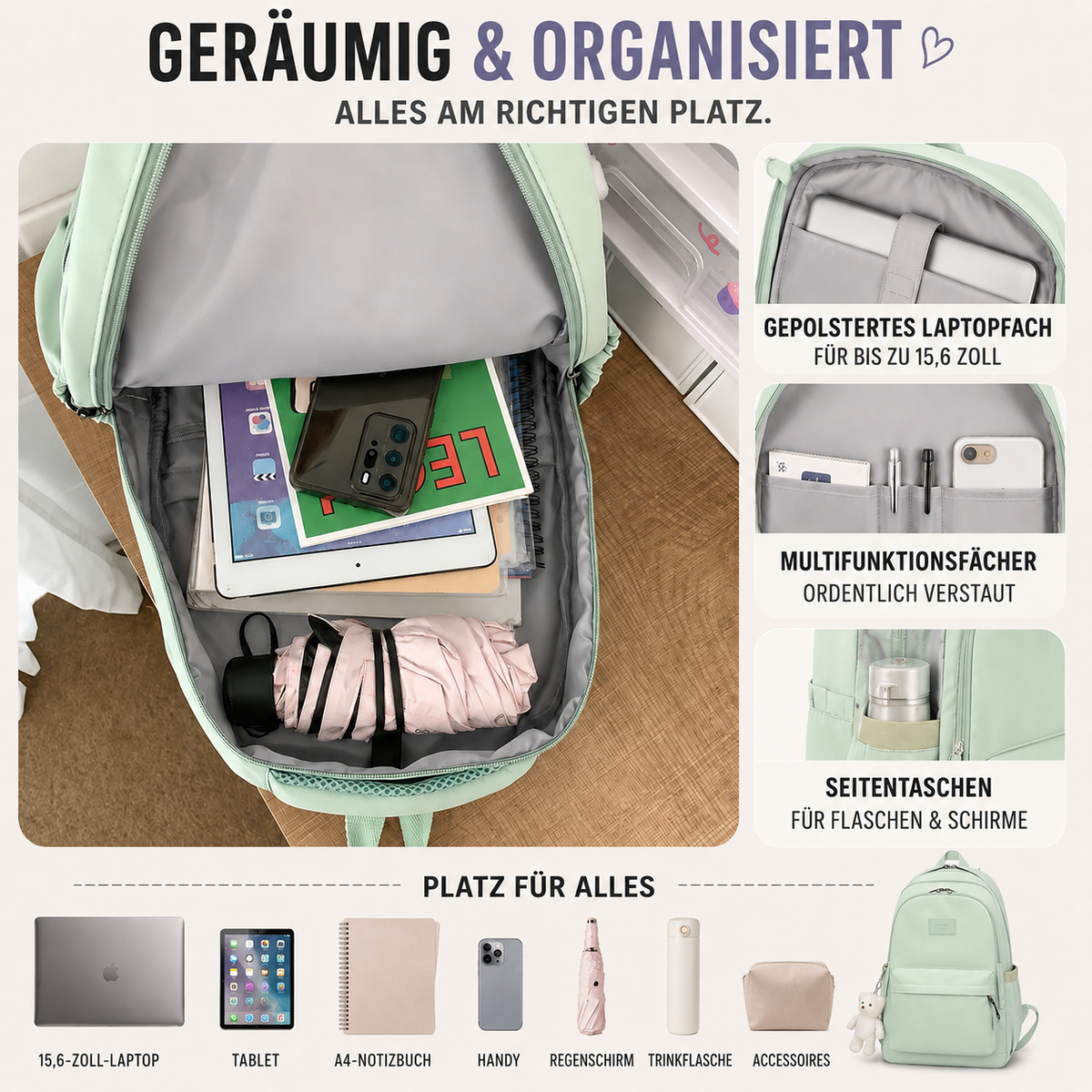 Dagelijkse Rugzak met Laptopvak Nylon 20-35L Gepolsterde Schouderbanden Ergonomisch Comfortabel Reizen Studie | Sansoti
