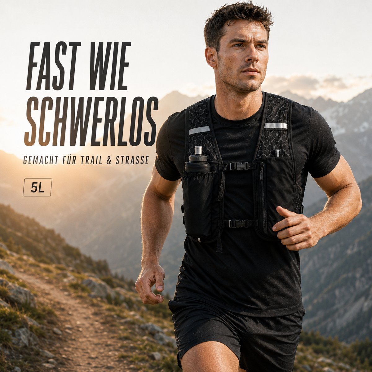Laufweste mit 5-Liter-Hydration, ultraleicht, Trailrunning-Marathon, Laufsport, Schwarz Grau Grün | Sansoti