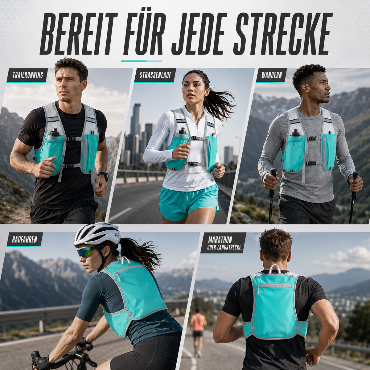 Laufweste mit 5-Liter-Hydration, ultraleicht, Trailrunning-Marathon, Laufsport, Schwarz Grau Grün | Sansoti
