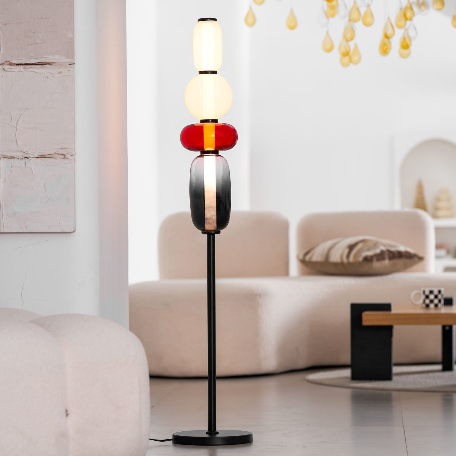 Handgeblazen Glazen Vloerlamp met Artistieke Glasclusters – Decoratief Stijlicoon met Geïntegreerde LED – Verkrijgbaar in Twee Hoogtes | Sansoti