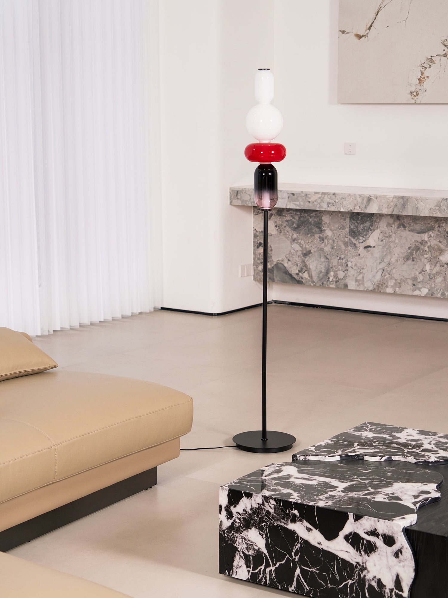 Handgeblazen Glazen Vloerlamp met Artistieke Glasclusters – Decoratief Stijlicoon met Geïntegreerde LED – Verkrijgbaar in Twee Hoogtes | Sansoti