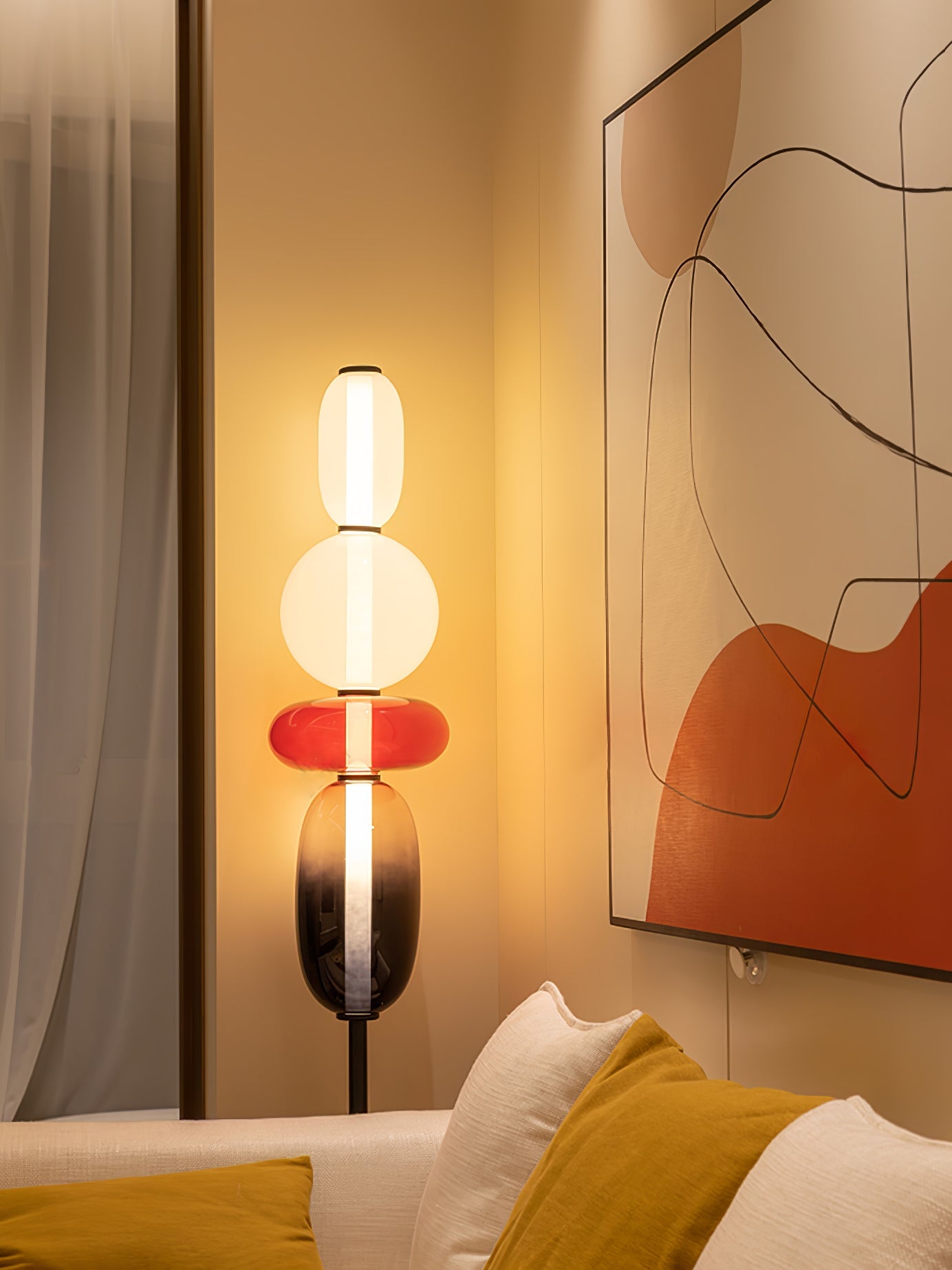 Handgeblazen Glazen Vloerlamp met Artistieke Glasclusters – Decoratief Stijlicoon met Geïntegreerde LED – Verkrijgbaar in Twee Hoogtes | Sansoti