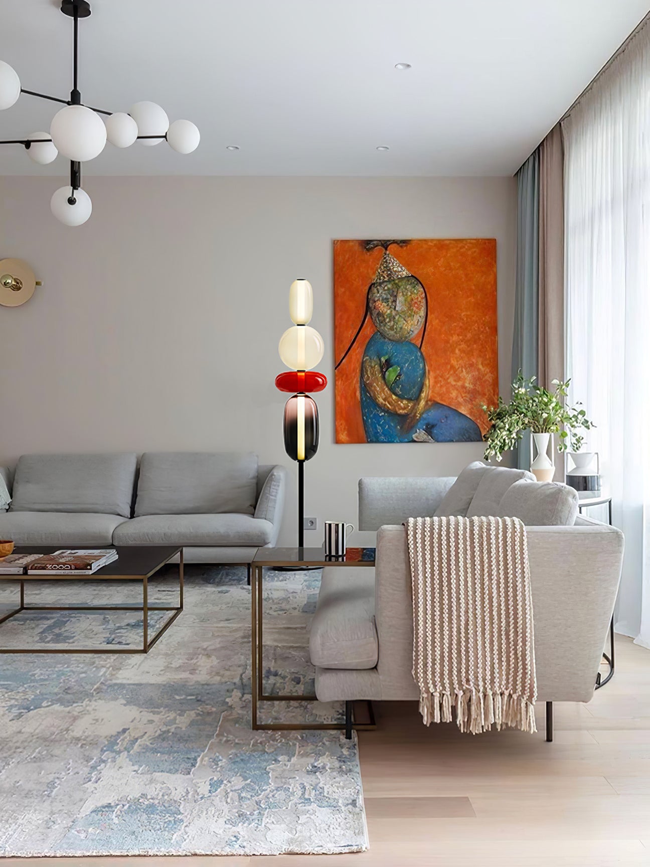 Handgeblazen Glazen Vloerlamp met Artistieke Glasclusters – Decoratief Stijlicoon met Geïntegreerde LED – Verkrijgbaar in Twee Hoogtes | Sansoti