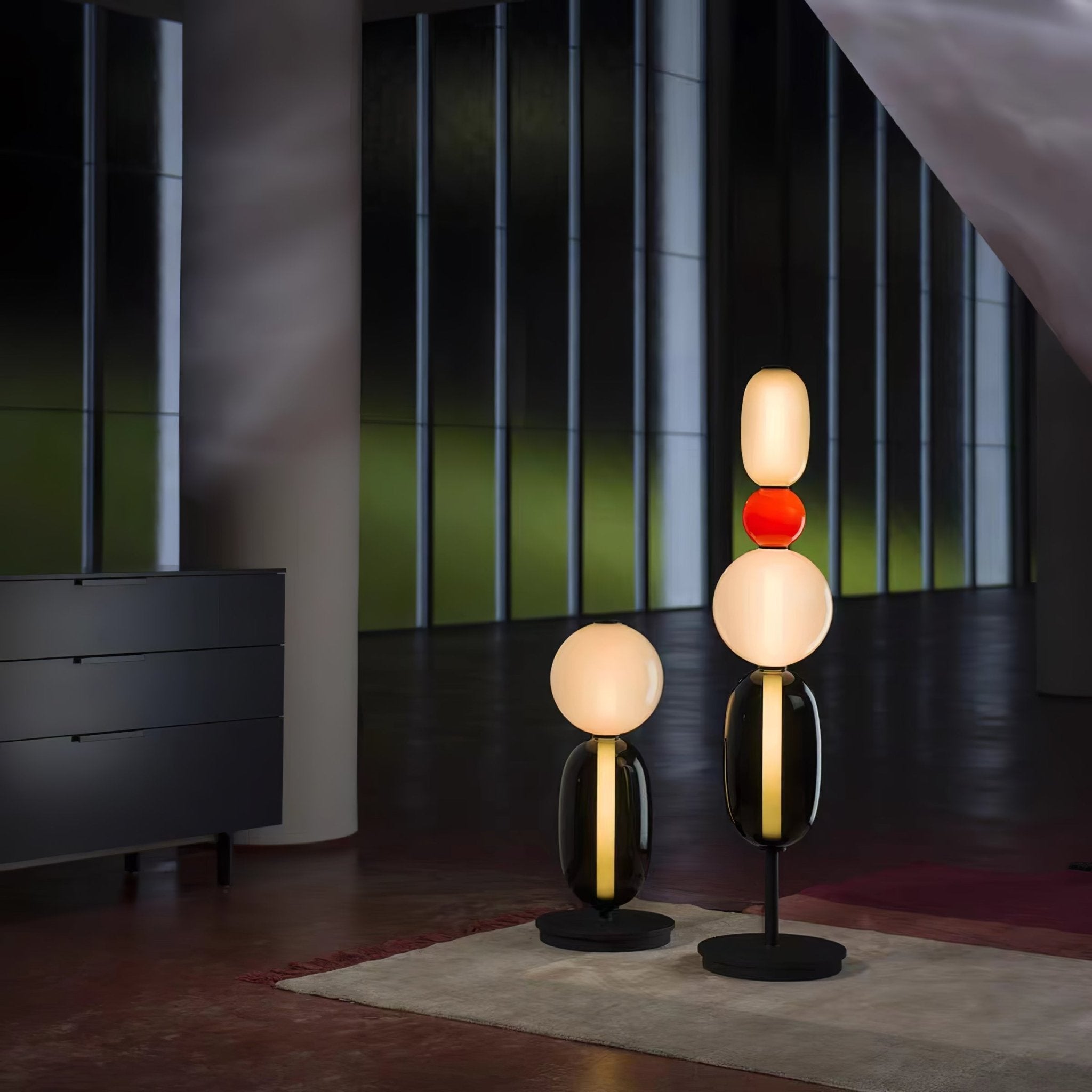 Handgeblazen Glazen Vloerlamp met Artistieke Glasclusters – Decoratief Stijlicoon met Geïntegreerde LED – Verkrijgbaar in Twee Hoogtes | Sansoti