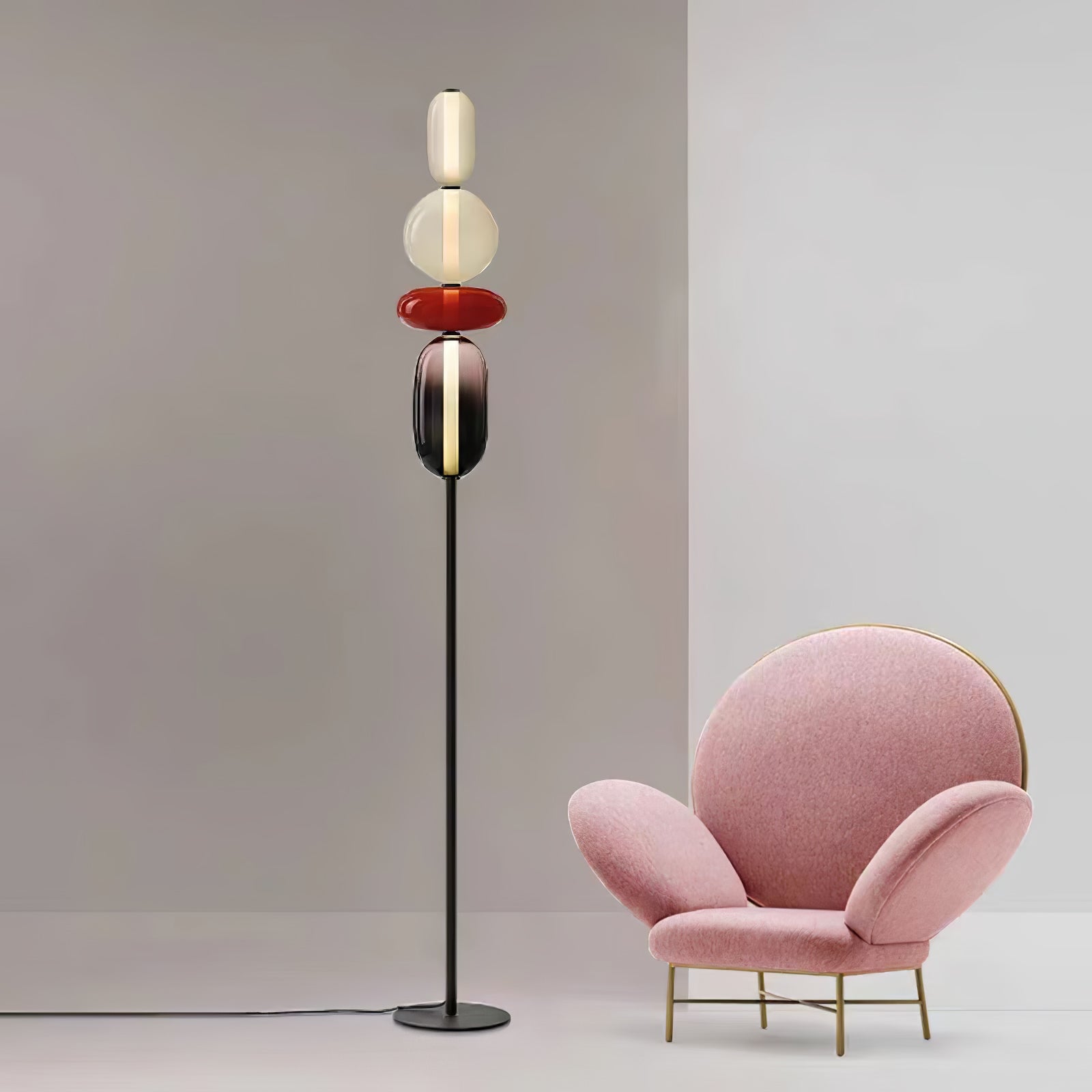 Handgeblazen Glazen Vloerlamp met Artistieke Glasclusters – Decoratief Stijlicoon met Geïntegreerde LED – Verkrijgbaar in Twee Hoogtes | Sansoti