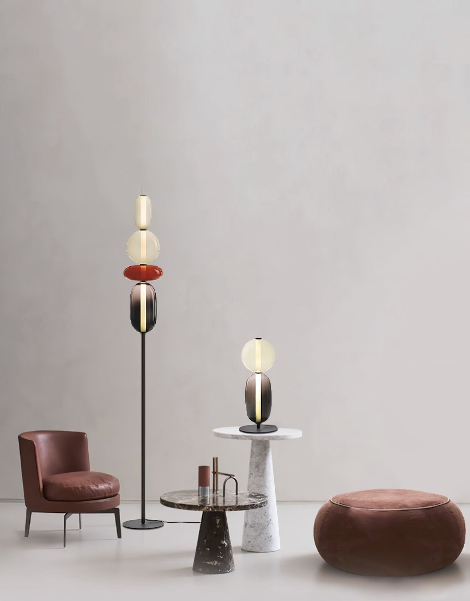 Handgeblazen Glazen Vloerlamp met Artistieke Glasclusters – Decoratief Stijlicoon met Geïntegreerde LED – Verkrijgbaar in Twee Hoogtes | Sansoti