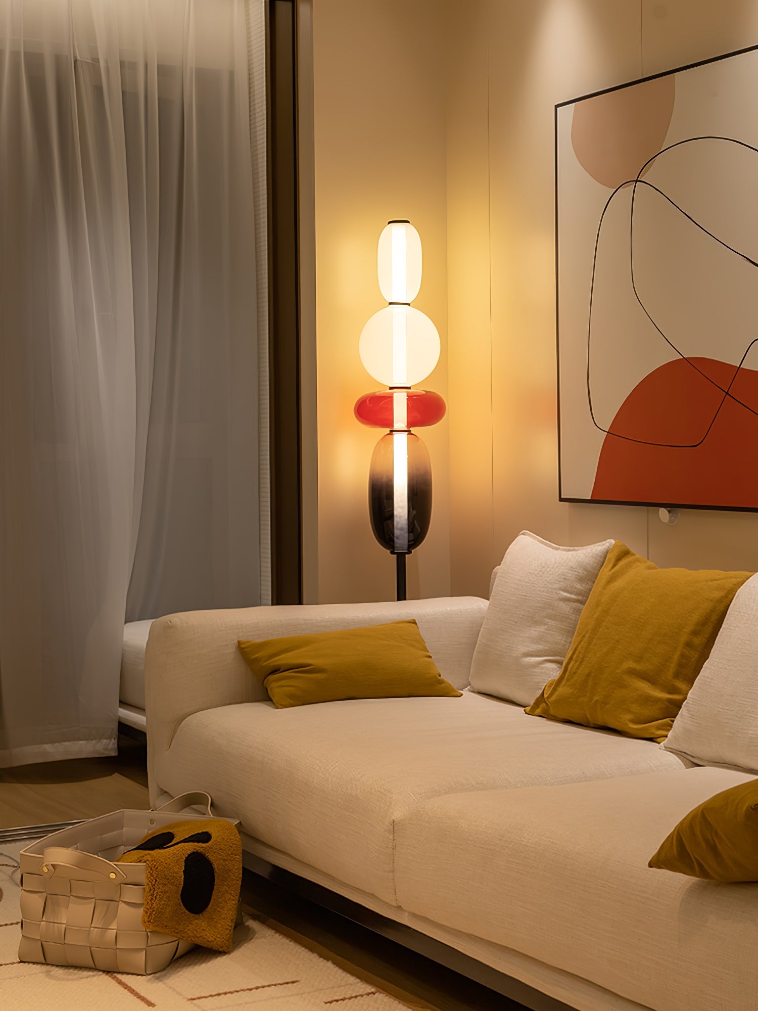 Handgeblazen Glazen Vloerlamp met Artistieke Glasclusters – Decoratief Stijlicoon met Geïntegreerde LED – Verkrijgbaar in Twee Hoogtes | Sansoti