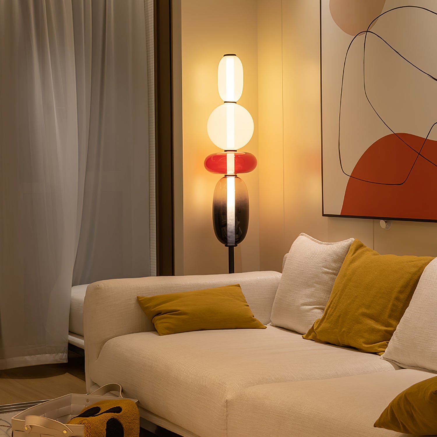 Handgeblazen Glazen Vloerlamp met Artistieke Glasclusters – Decoratief Stijlicoon met Geïntegreerde LED – Verkrijgbaar in Twee Hoogtes | Sansoti