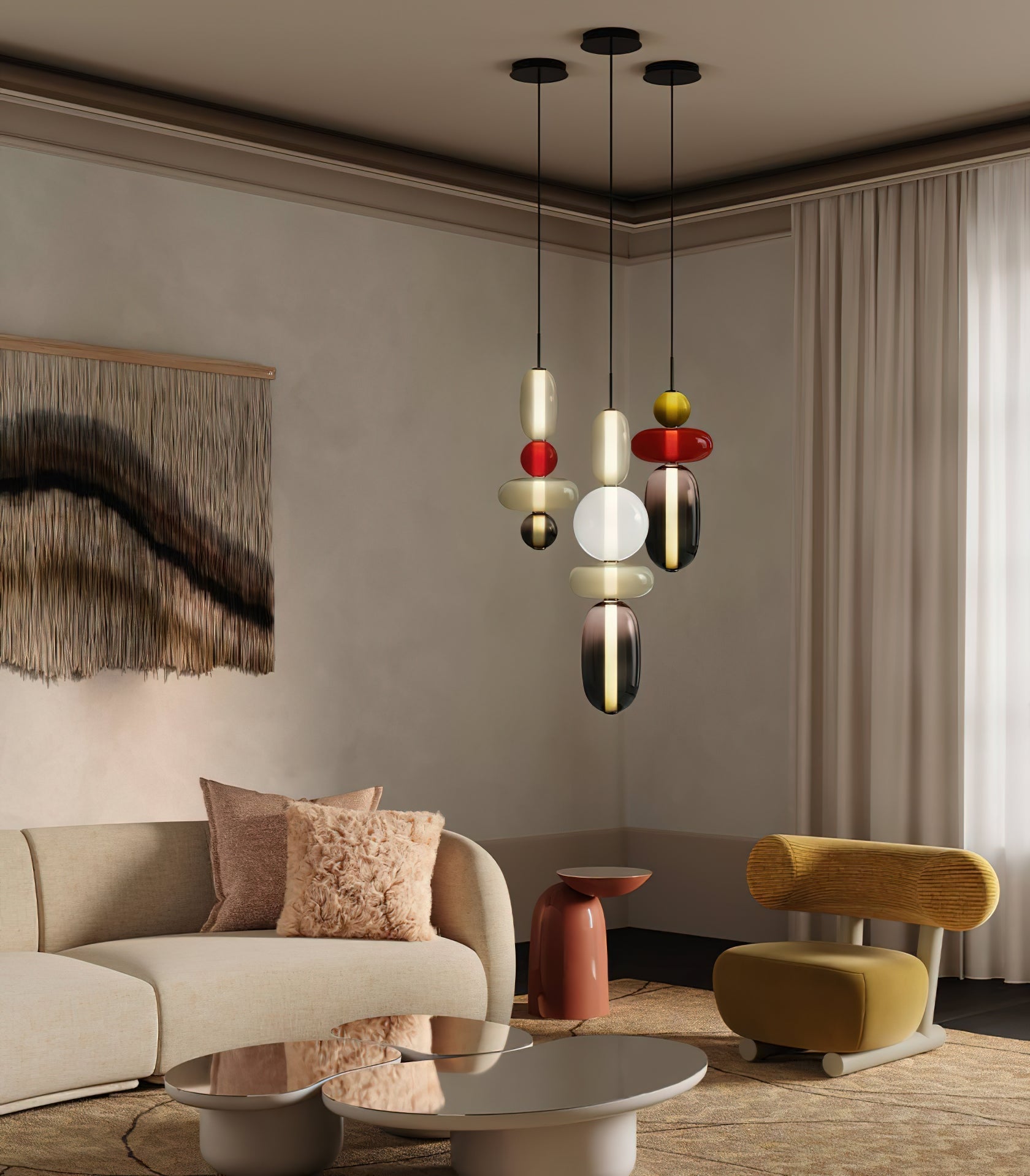 Glazen Hanglamp met Handgeblazen Kappen – Moderne Verlichting met Ambachtelijk Glaswerk | Sansoti