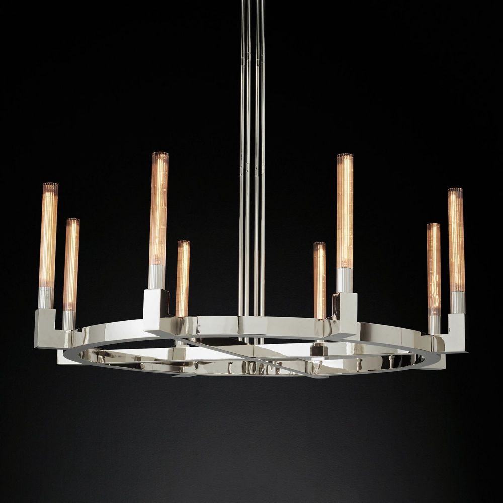 Ronde Kroonluchter met Geribbeld Glas en Messing voor Eetkamer Woonkamer Slaapkamer Entree Hal Modern | Sansoti