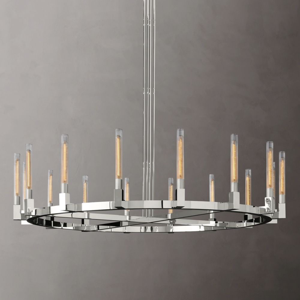 Ronde Kroonluchter met Geribbeld Glas en Messing voor Eetkamer Woonkamer Slaapkamer Entree Hal Modern | Sansoti