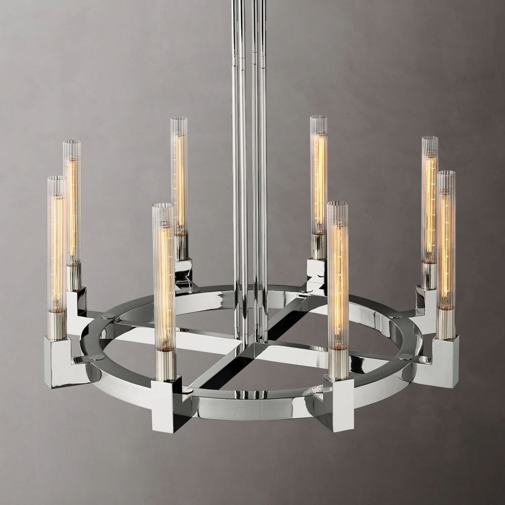 Ronde Kroonluchter met Geribbeld Glas en Messing voor Eetkamer Woonkamer Slaapkamer Entree Hal Modern | Sansoti