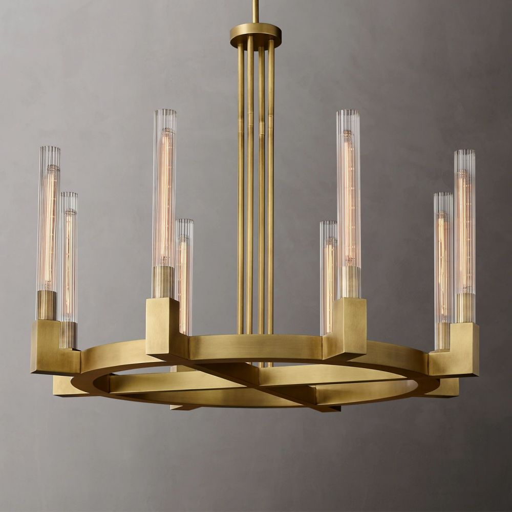 Ronde Kroonluchter met Geribbeld Glas en Messing voor Eetkamer Woonkamer Slaapkamer Entree Hal Modern | Sansoti