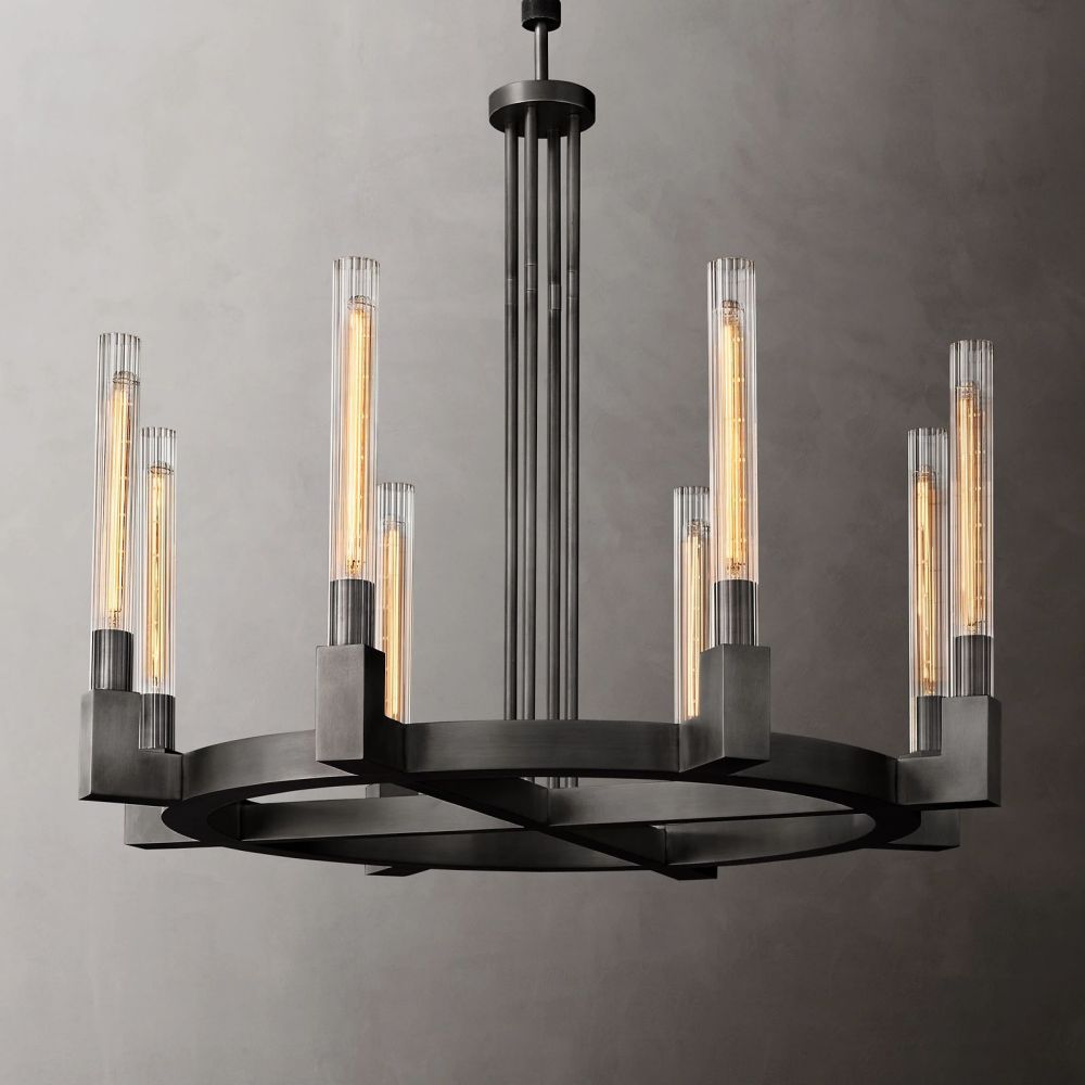 Ronde Kroonluchter met Geribbeld Glas en Messing voor Eetkamer Woonkamer Slaapkamer Entree Hal Modern | Sansoti
