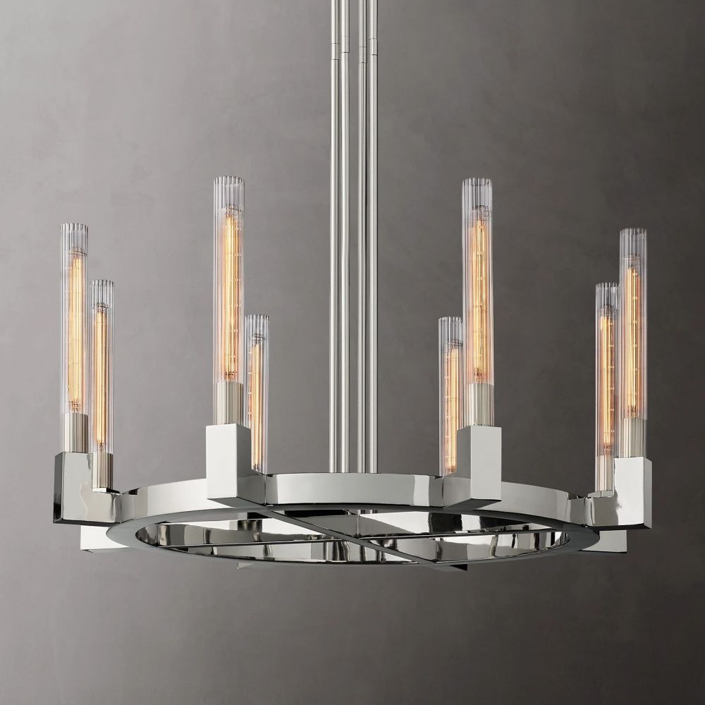 Ronde Kroonluchter met Geribbeld Glas en Messing voor Eetkamer Woonkamer Slaapkamer Entree Hal Modern | Sansoti