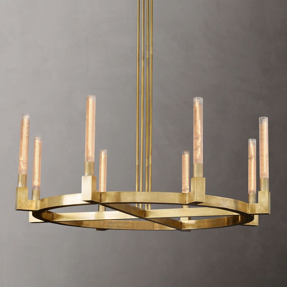 Ronde Kroonluchter met Geribbeld Glas en Messing voor Eetkamer Woonkamer Slaapkamer Entree Hal Modern | Sansoti