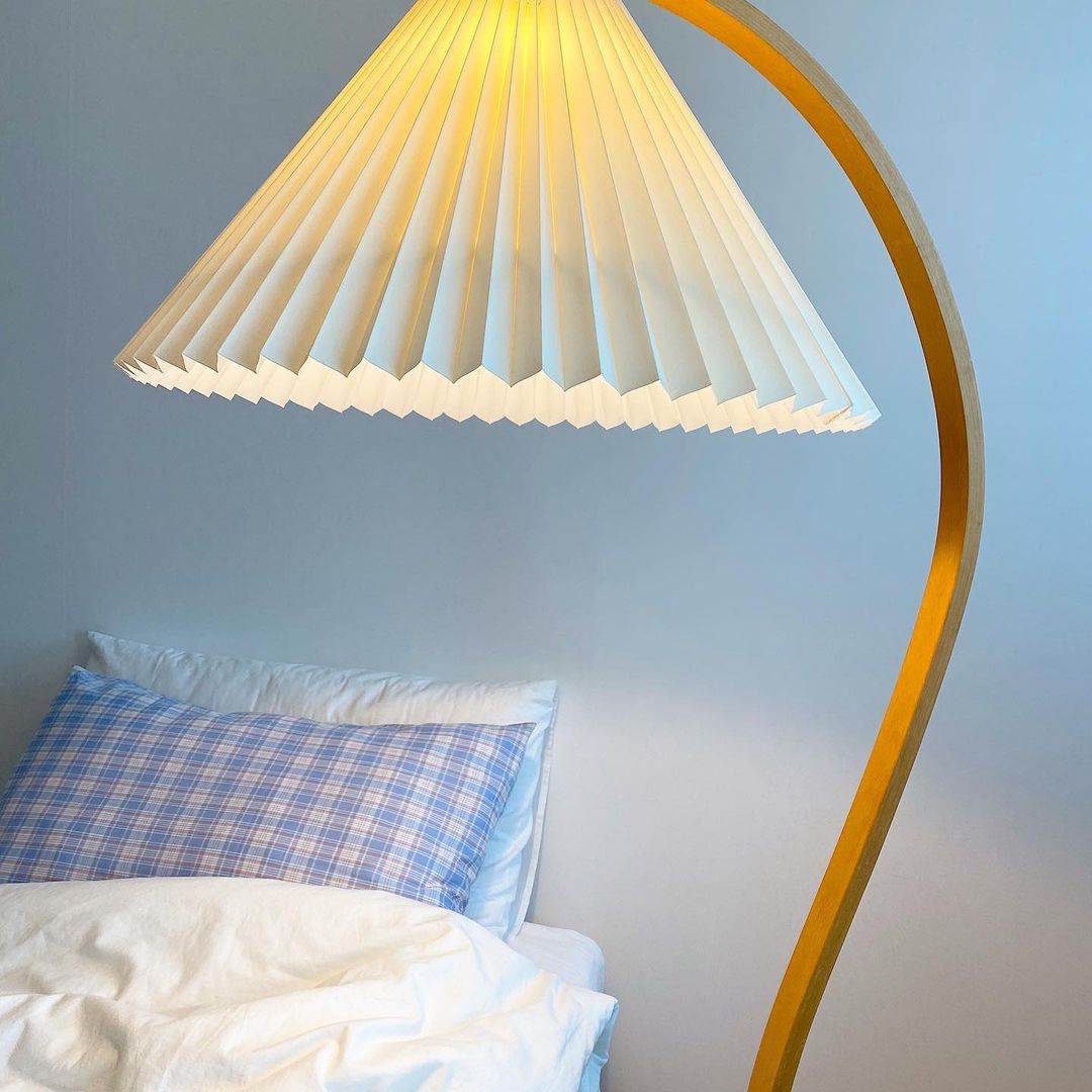 Lampadaire Arche Bois de Hêtre Abat-jour Lin Rétro Salon | Restfield