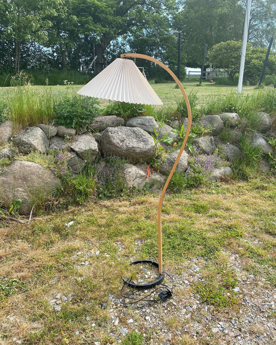 Lampadaire Arche Bois de Hêtre Abat-jour Lin Rétro Salon | Restfield