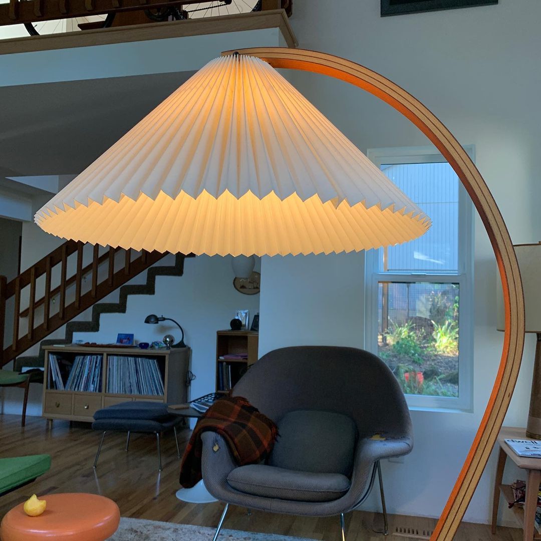 Lampadaire Arche Bois de Hêtre Abat-jour Lin Rétro Salon | Restfield
