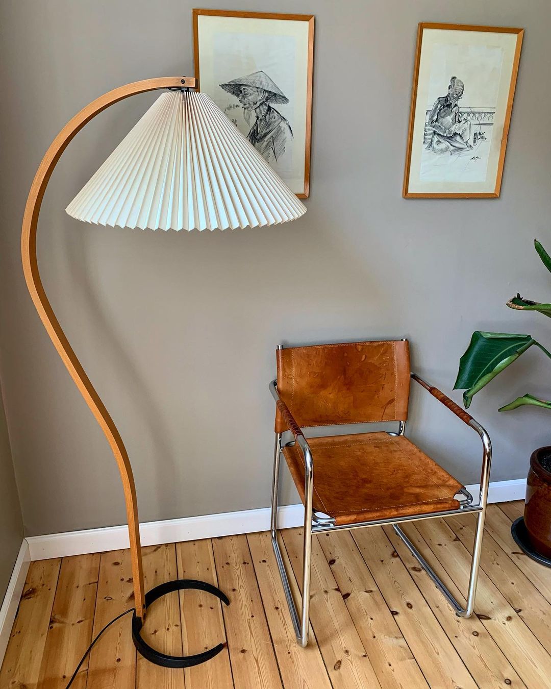 Lampadaire Arche Bois de Hêtre Abat-jour Lin Rétro Salon | Restfield