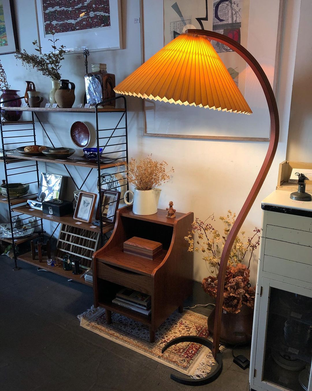 Lampadaire Arche Bois de Hêtre Abat-jour Lin Rétro Salon | Restfield