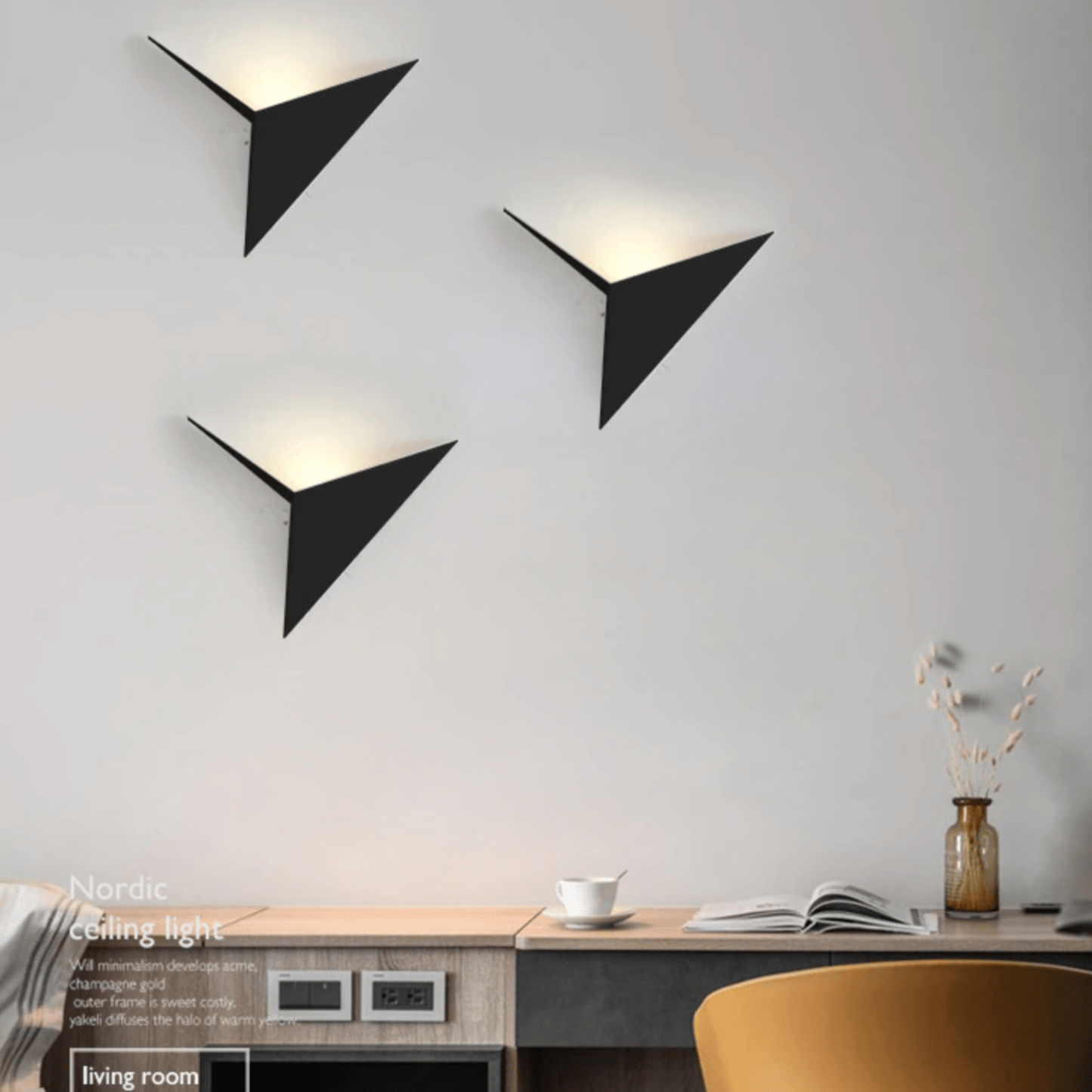 Applique murale Triangle LED 3W Métal Noir Salon Chambre Moderne Lampe murale Géométrique Lampe de bureau Décoration Intérieur | Restfield