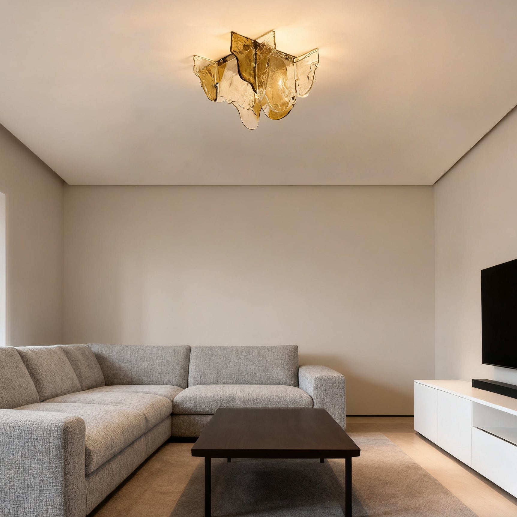 Plafondlamp Handgeblazen Glas Murano Stijl Smoke Gray Amber Clear | Sansoti
