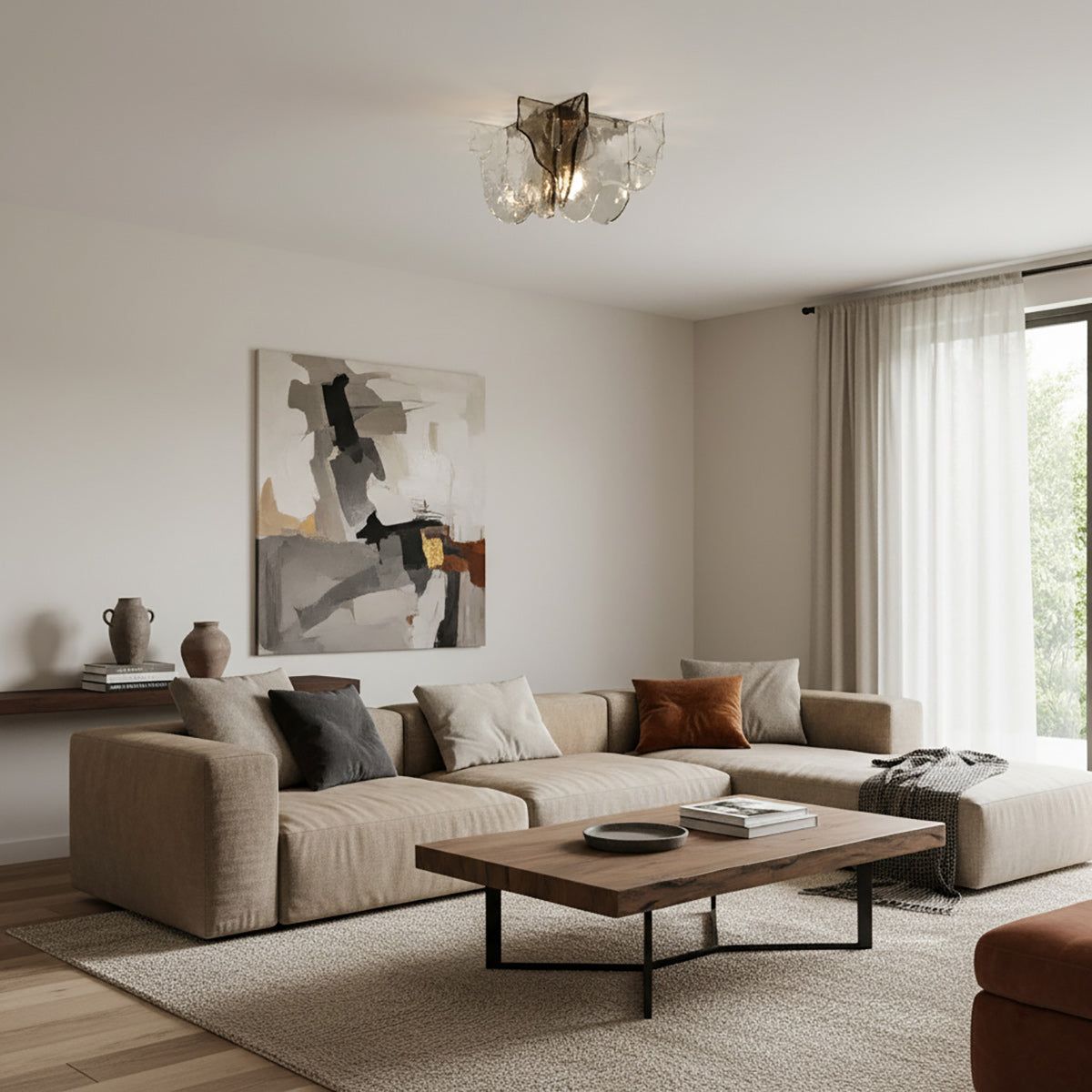 Plafondlamp Handgeblazen Glas Murano Stijl Smoke Gray Amber Clear | Sansoti