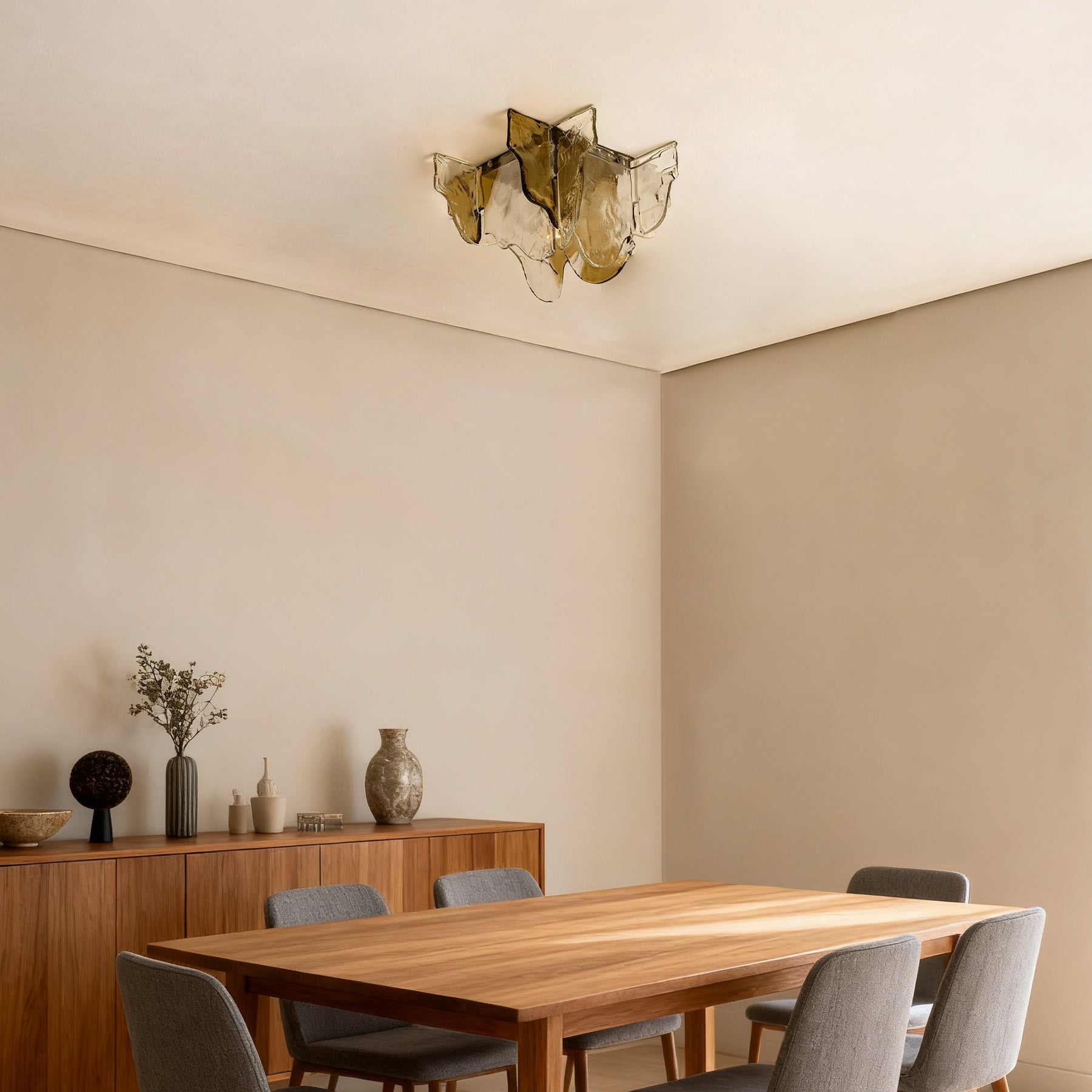 Plafondlamp Handgeblazen Glas Murano Stijl Smoke Gray Amber Clear | Sansoti