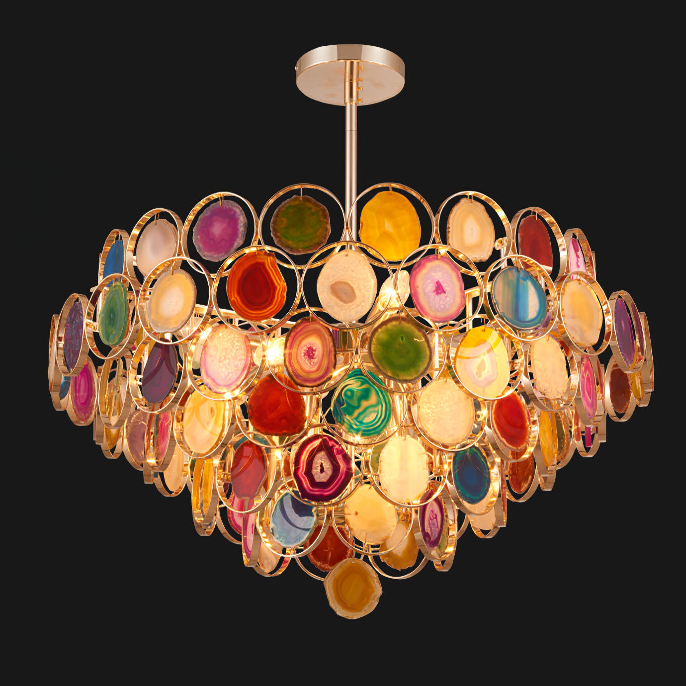 Agaat Kroonluchter – Natuursteen Hanglamp met Goudkleurige Montage – Echt Braziliaans Agaat Verlicht | Sansoti