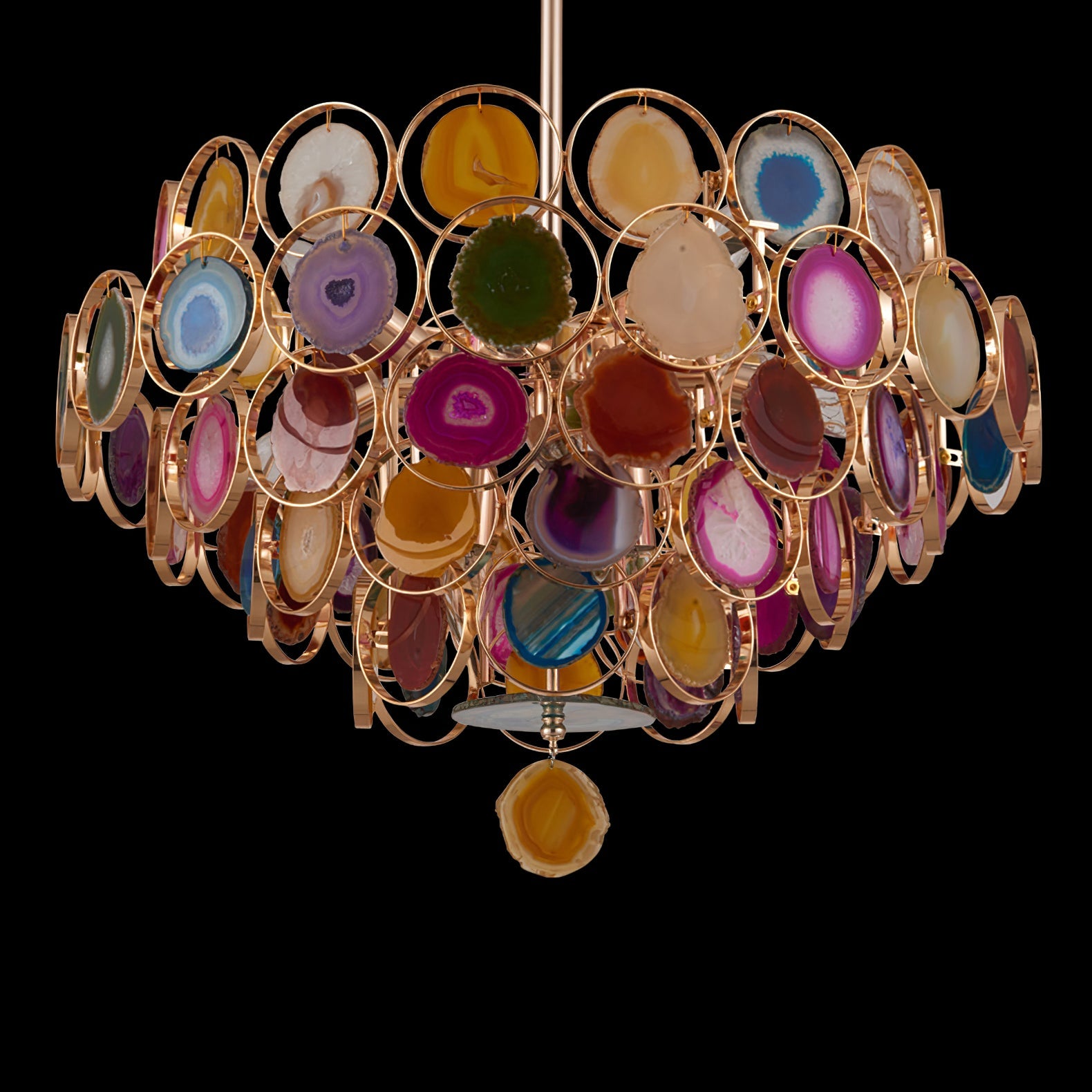 Agaat Kroonluchter – Natuursteen Hanglamp met Goudkleurige Montage – Echt Braziliaans Agaat Verlicht | Sansoti