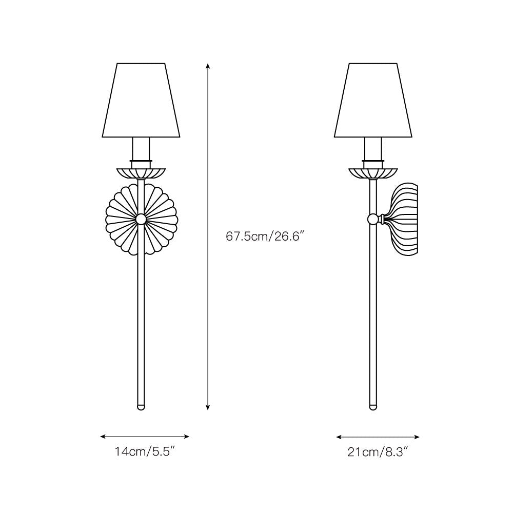 Luxe dubbele wandlamp met stoffen kap en antiek goud bladgoud afwerking voor hal en woonkamer | Sansoti