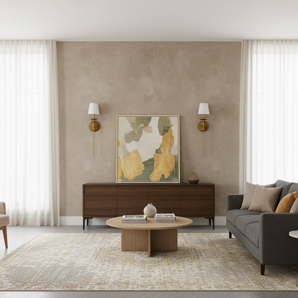Luxe dubbele wandlamp met stoffen kap en antiek goud bladgoud afwerking voor hal en woonkamer | Sansoti