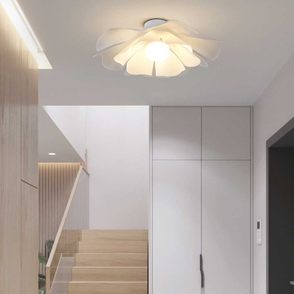 Blumenförmige Deckenleuchte, halbflächenbündig, Acryl, weiß, modernes LED-Licht, für Schlafzimmer und Wohnzimmer, skandinavisches Design | Sansoti