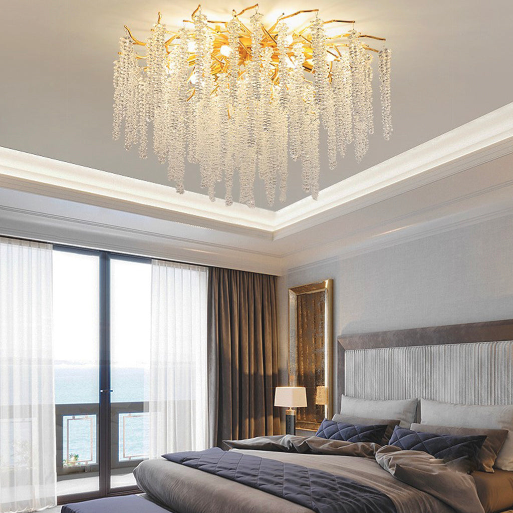 Kristallen Kroonluchter met Wilgentakken Design Plafondlamp Goud Aluminium LED Verstelbare Lichtkleur Eetkamer | Sansoti