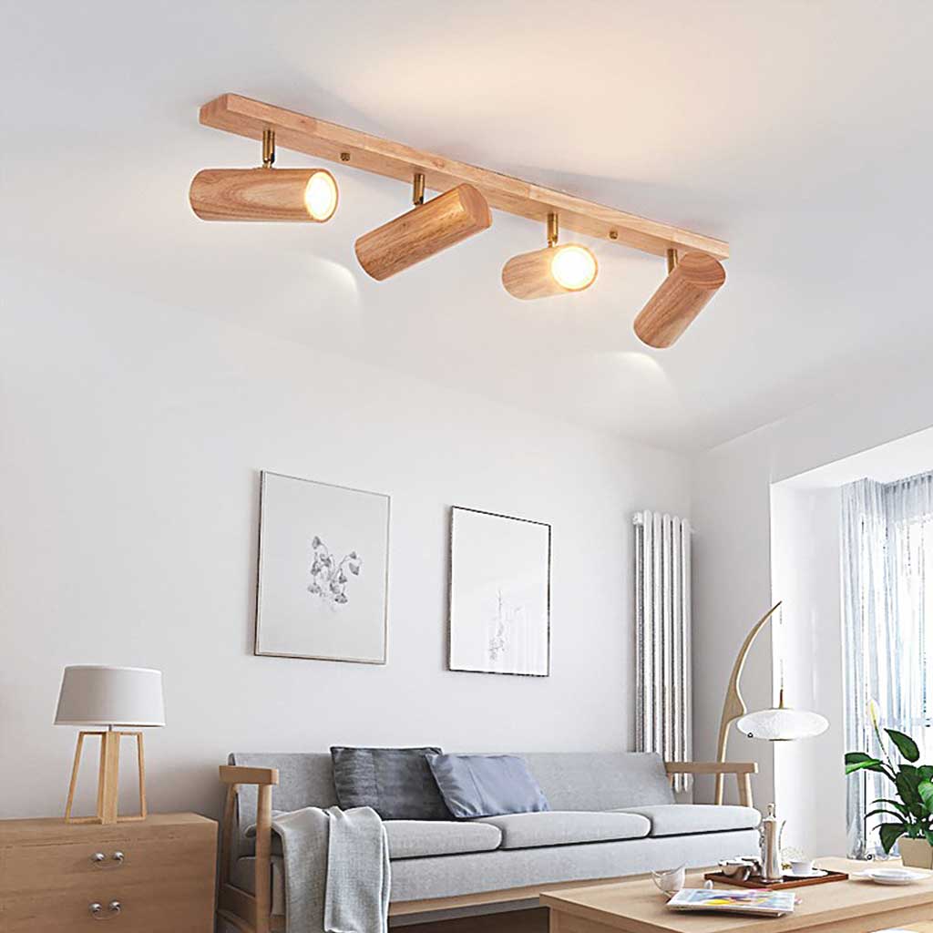 Spot LED sur rail réglable en bois, éclairage de plafond et mural, design naturel, éclairage d’accent chaleureux pour espaces de vie | Sansoti