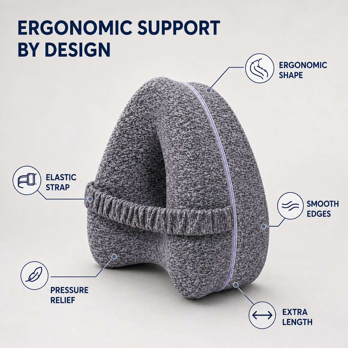 Ergonomic Leg Pillow for Side Sleepers Heart-Shaped Hip Relief Adjustable Strap Breathable Mesh Sleep Comfort | Sansoti
