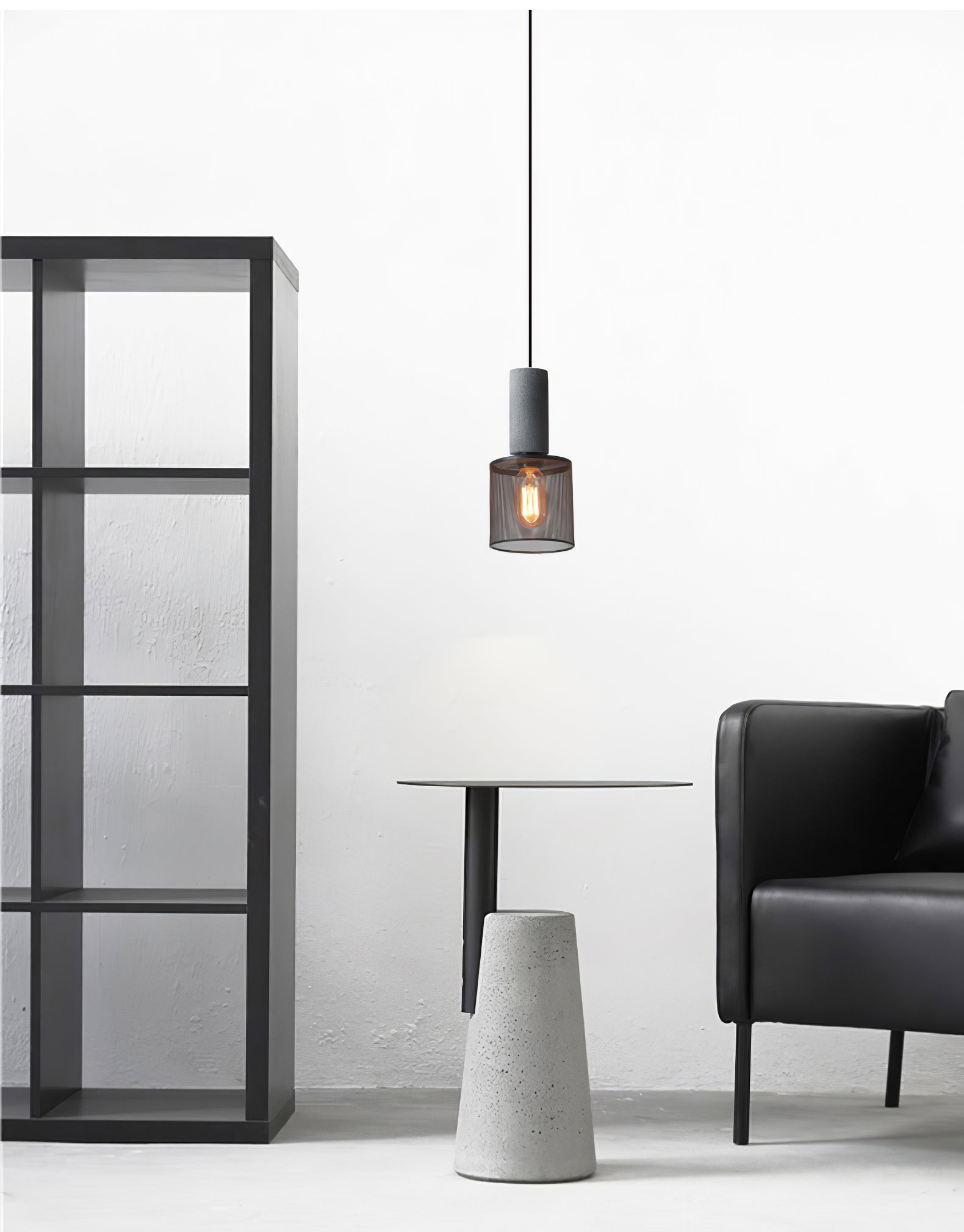 Industriële Hanglamp met Cement & Zwart Mesh — 6 Vormen | Sansoti