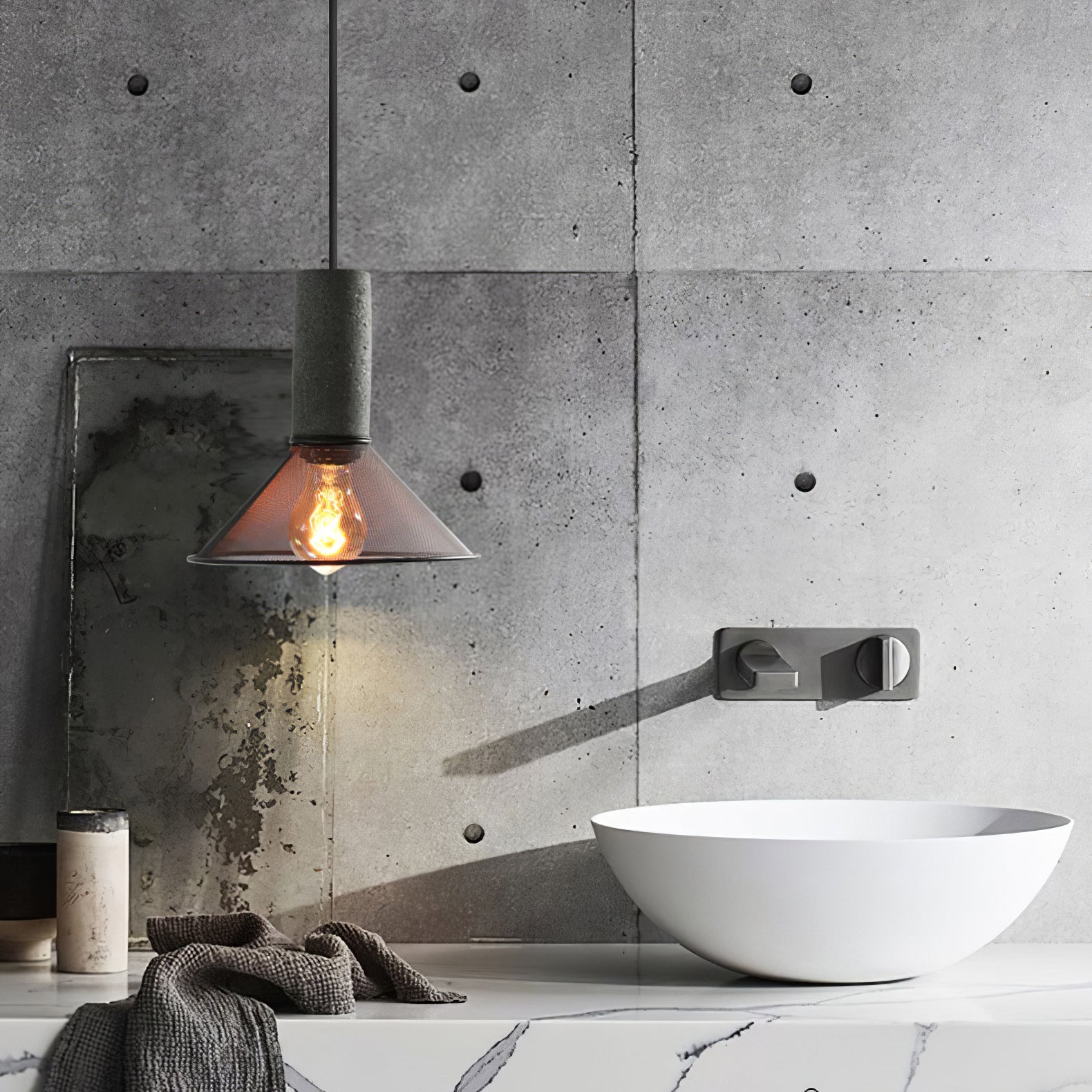 Industriële Hanglamp met Cement & Zwart Mesh — 6 Vormen | Sansoti