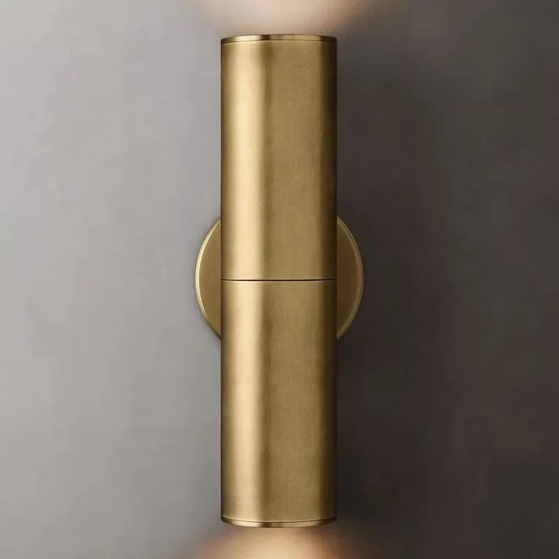 Lineare Wandleuchte aus massivem Messing mit zylinderförmigem Glas, warmes Licht, polierte Bronze, für Wohnzimmer, Flur und Schlafzimmer | Sansoti