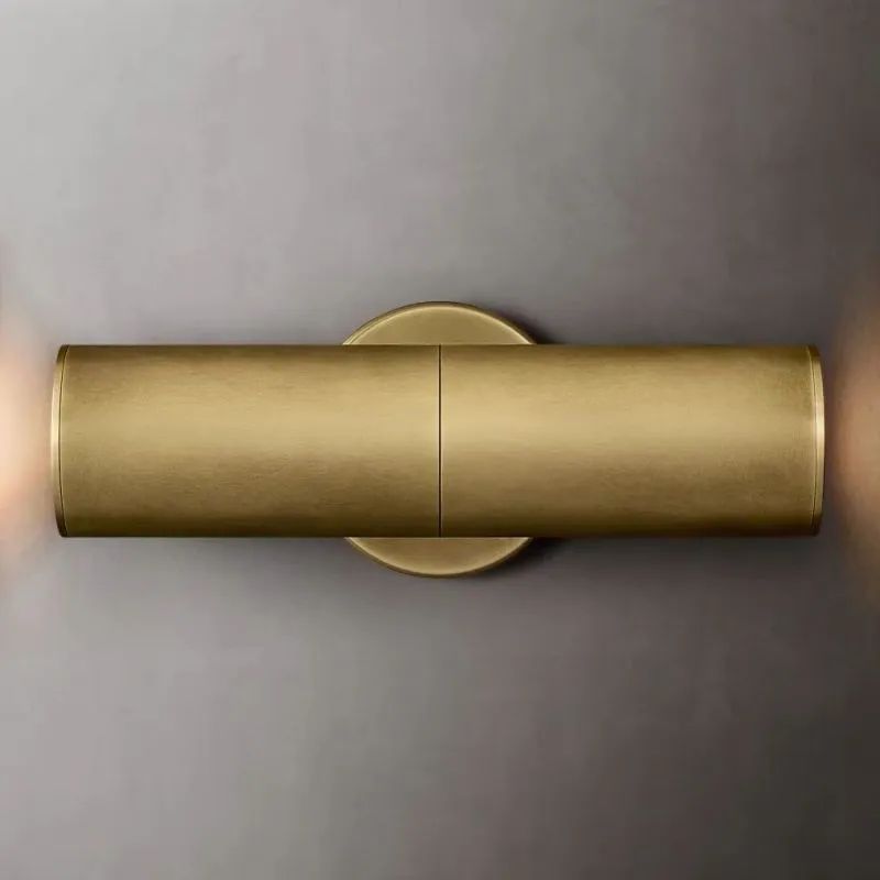 Lineare Wandleuchte aus massivem Messing mit zylinderförmigem Glas, warmes Licht, polierte Bronze, für Wohnzimmer, Flur und Schlafzimmer | Sansoti