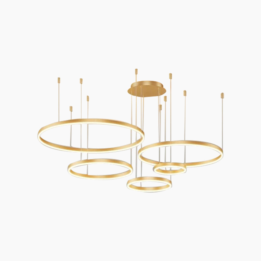 Dimbare Aluminium Kroonluchter met Ringen Zwart Goud Instelbaar LED Licht Moderne Hanglamp Woonkamer | Sansoti