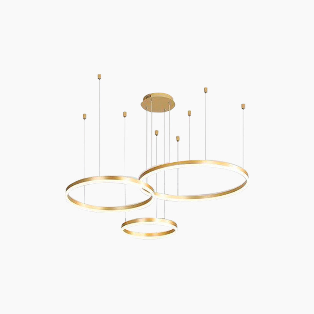 Dimbare Aluminium Kroonluchter met Ringen Zwart Goud Instelbaar LED Licht Moderne Hanglamp Woonkamer | Sansoti